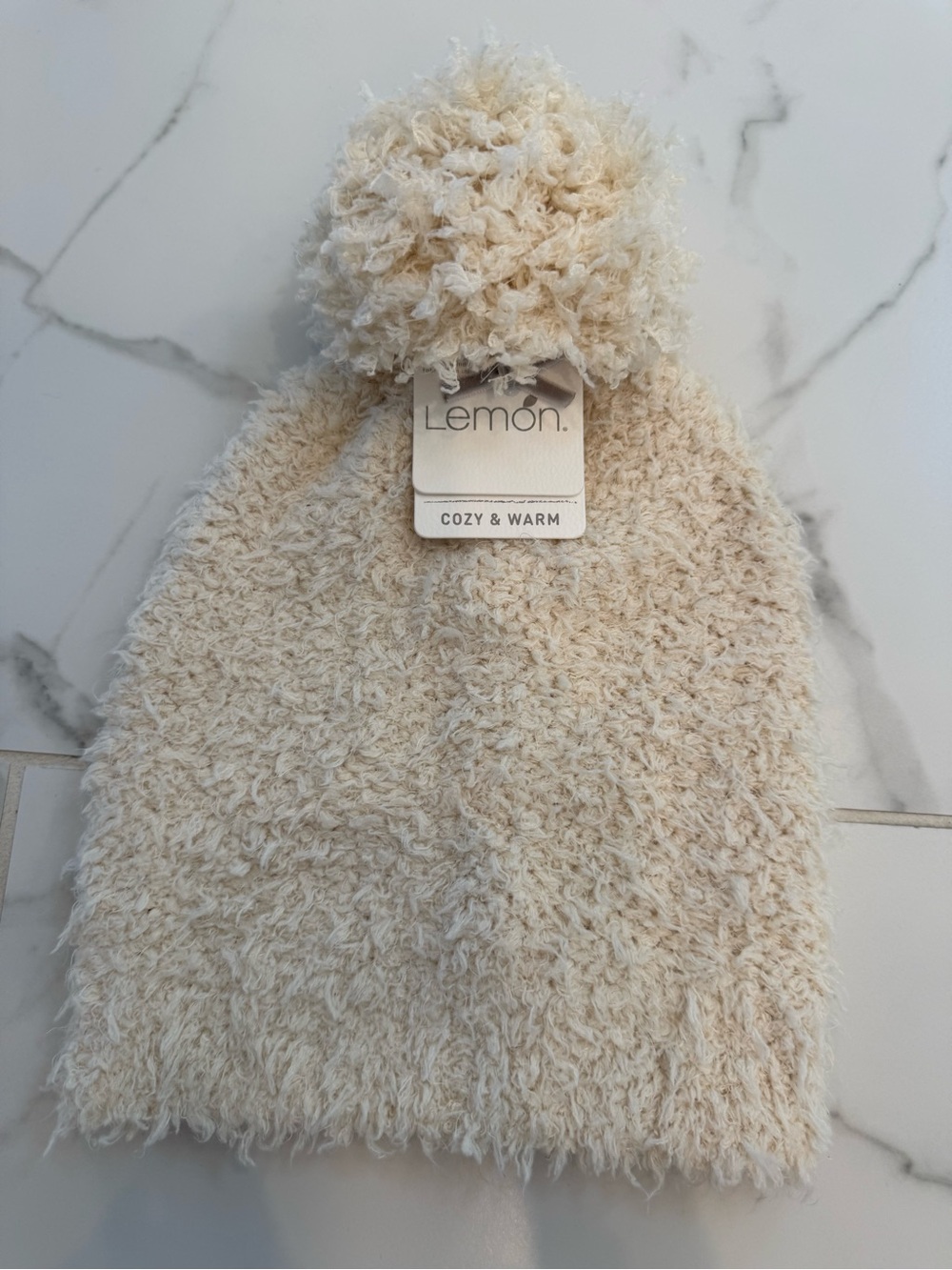 Lemon Cozy Cream Pom Pom Beanie